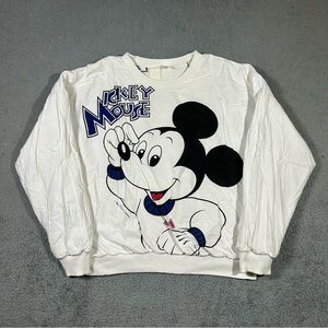 Vintage 80’s White Mickey Mouse Reversible AOP Crewneck Sweater Large